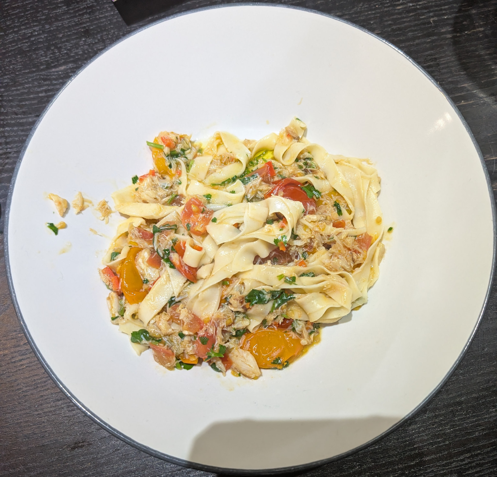 Crab Linguine with Lime, Chilli and Cherry Tomatoes