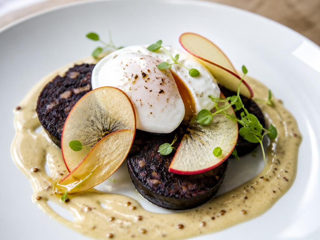 Black Pudding with Poached Egg and Apple